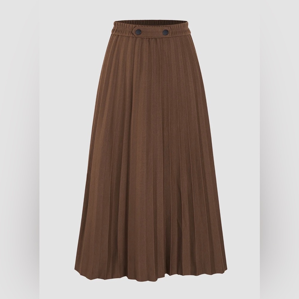 Commended brown pleated midi skirt